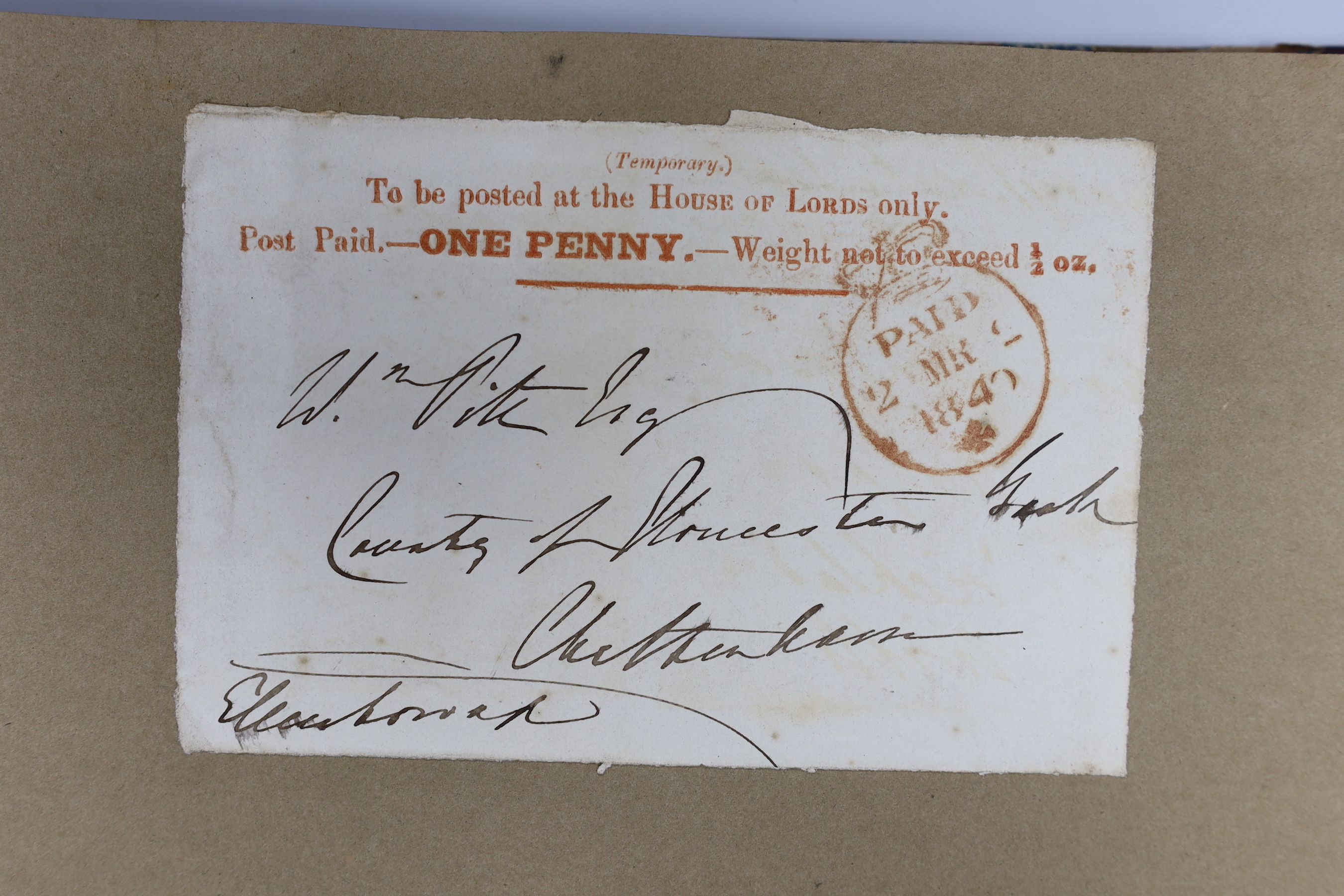 An album of postal covers inscribed by famous clergymen, c.1820-1835, collected by Mrs W. Pitt, Cheltenham 1840